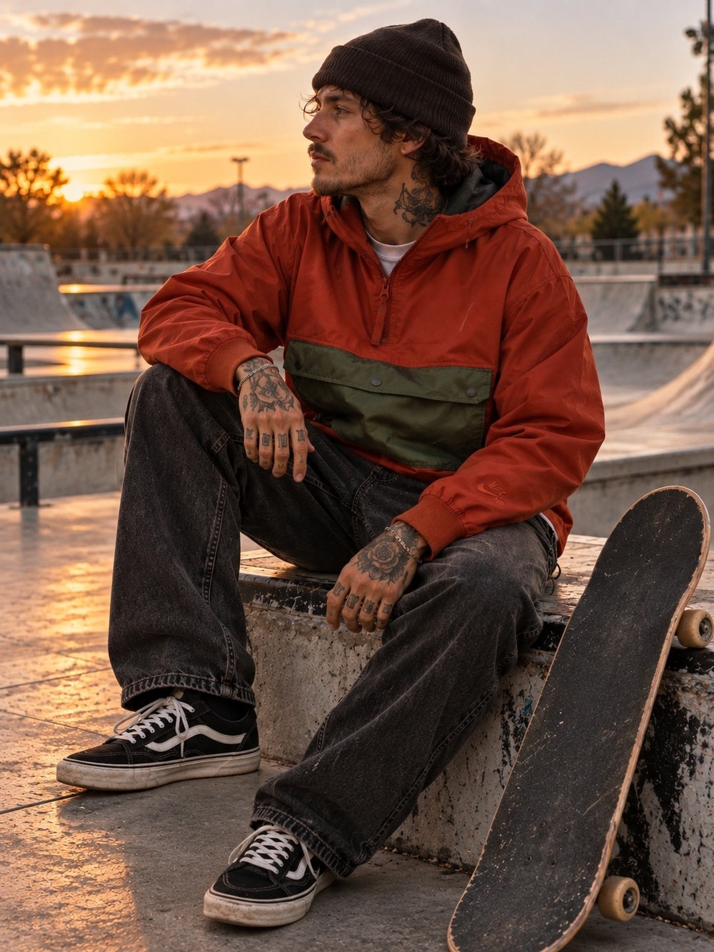 Nike SB Everett Anorak Men's S Red Green Hooded Skate Jacket 800176-674